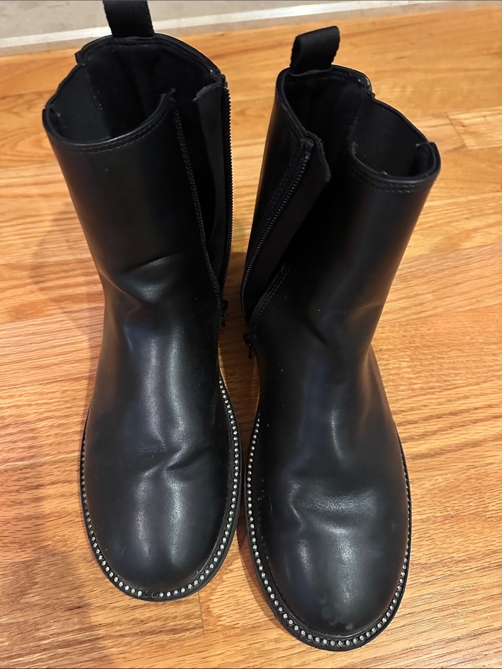 Zara kids Black Zip-Up Ankle Boots with Studded Trim Size 37